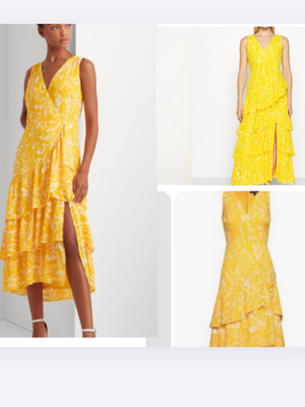 Lauren Ralph Lauren Yellow Printed High-Low Wrap Dress